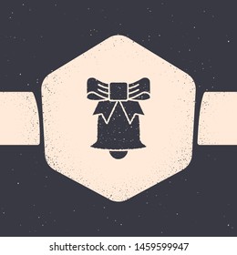 Grunge Ringing bell icon isolated on grey background. Alarm symbol, service bell, handbell sign, notification symbol. Monochrome vintage drawing. Vector Illustration