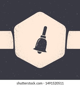 Grunge Ringing bell icon isolated on grey background. Alarm symbol, service bell, handbell sign, notification symbol. Monochrome vintage drawing. Vector Illustration