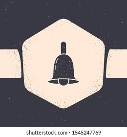 Grunge Ringing bell icon isolated on grey background. Alarm symbol, service bell, handbell sign, notification symbol. Monochrome vintage drawing. Vector Illustration