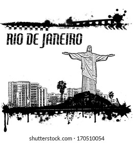 Grunge Rio de Janeiro cityscape background on white, vector illustration