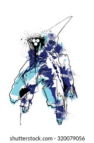 Grunge robot. Mech warrior vector illustration. 