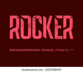 Grunge rock designer font set in vector format