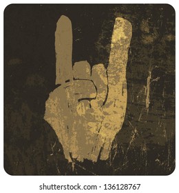 Grunge "rock on" gesture. Vector