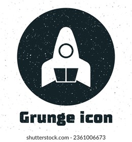 Grunge Rocket ship icon isolated on white background. Space travel. Monochrome vintage drawing. Vector