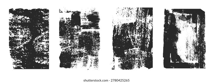  Grunge rolled ink stamp texture frame. Noice distress vintage craft paint splatter borders. Rectangle vertical backgrounds. Linocut relief printing 