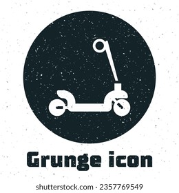 Grunge Roller scooter for children icon isolated on white background. Kick scooter or balance bike. Monochrome vintage drawing. Vector