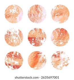 Grunge rose gold foil, shiny handmade circles. Golden glittering texture, pattern. Luxury shining hand drawn background. Wedding, greeting card decoration elements. Modern art. Vector illustration