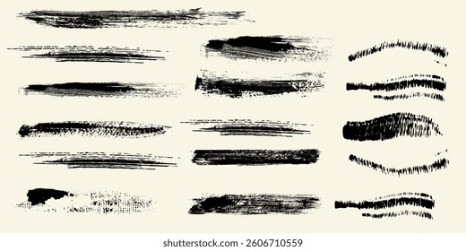 Grunge rough black brush strokes with spray texture. Hand drawn damaged vintage banner on modern background.