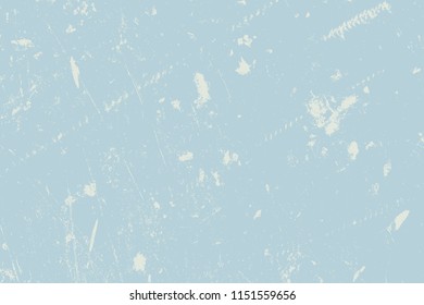Grunge rough dirty background. Distress urban used texture. Brushed blue paint cover. Overlay aged grainy messy template. Renovate wall frame grimy backdrop. Empty aging design element. EPS10 vector.