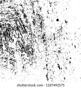 Grunge rough dirty background. Overlay aged grainy messy template. Distress urban used texture. Brushed black paint cover. Renovate wall frame grimy backdrop. Empty aging design element. EPS10 vector.