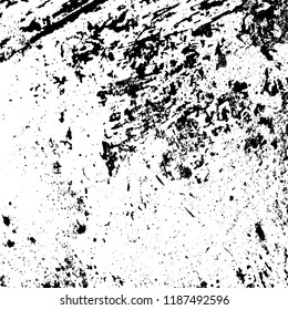 Grunge rough dirty background. Overlay aged grainy messy template. Distress urban used texture. Brushed black paint cover. Renovate wall frame grimy backdrop. Empty aging design element. EPS10 vector.