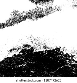 Grunge rough dirty background. Overlay aged grainy messy template. Distress urban used texture. Brushed black paint cover. Renovate wall frame grimy backdrop. Empty aging design element. EPS10 vector.