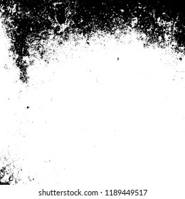 Grunge rough dirty background. Overlay aged grainy messy template. Distress urban used texture. Brushed black paint cover. Renovate wall frame grimy backdrop. Empty aging design element. EPS10 vector.