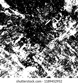 Grunge rough dirty background. Overlay aged grainy messy template. Distress urban used texture. Brushed black paint cover. Renovate wall frame grimy backdrop. Empty aging design element. EPS10 vector.