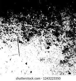 Grunge rough dirty background. Overlay aged grainy messy template. Distress urban used texture. Brushed black paint cover. Renovate wall frame grimy backdrop. Empty aging design element. EPS10 vector.
