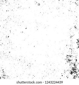 Grunge rough dirty background. Overlay aged grainy messy template. Distress urban used texture. Brushed black paint cover. Renovate wall frame grimy backdrop. Empty aging design element. EPS10 vector.