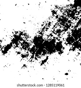 Grunge rough dirty background. Overlay aged grainy messy template. Distress urban used texture. Brushed black paint cover. Renovate wall frame grimy backdrop. Empty aging design element. EPS10 vector.