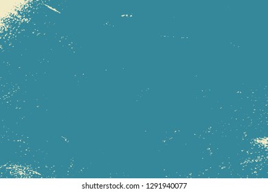 Grunge rough dirty background. Overlay aged grainy messy template. Distress urban used texture. Brushed blue paint cover. Renovate wall frame grimy backdrop. Empty aging design element. EPS10 vector