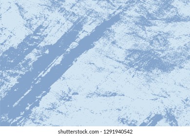 Grunge rough dirty background. Overlay aged grainy messy template. Distress urban used texture. Brushed blue paint cover. Renovate wall frame grimy backdrop. Empty aging design element. EPS10 vector