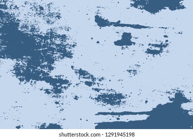 Grunge rough dirty background. Overlay aged grainy messy template. Distress urban used texture. Brushed blue paint cover. Renovate wall frame grimy backdrop. Empty aging design element. EPS10 vector