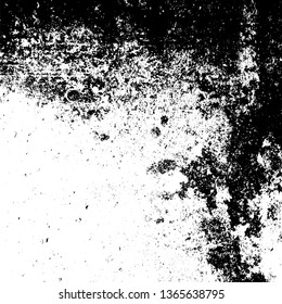 Grunge rough dirty background. Overlay aged grainy messy template. Distress urban used texture. Brushed black paint cover. Renovate wall frame grimy backdrop. Empty aging design element. EPS10 vector