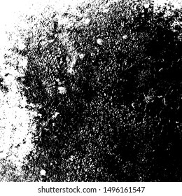 Grunge rough dirty background. Overlay aged grainy messy template. Distress urban used texture. Brushed black paint cover. Renovate wall frame grimy backdrop. Empty aging design element. EPS10 vector.