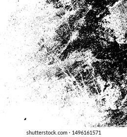 Grunge rough dirty background. Overlay aged grainy messy template. Distress urban used texture. Brushed black paint cover. Renovate wall frame grimy backdrop. Empty aging design element. EPS10 vector.