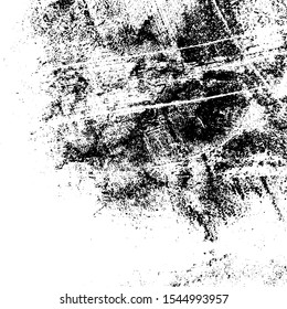 Grunge rough dirty background. Overlay aged grainy messy template. Distress urban used texture. Brushed black paint cover. Renovate wall frame grimy backdrop. Empty aging design element. EPS10 vector.