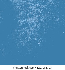 Grunge rough dirty blue square background. Brushed paint cover. Distress urban used texture. Overlay aged grainy messy template. Renovate wall frame grimy backdrop. Empty aging element. EPS10 vector