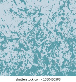 Grunge rough dirty blue square background. Brushed paint cover. Overlay aged grainy messy template. Distress urban used texture. Renovate wall grimy backdrop. Empty aging design element. EPS10 vector