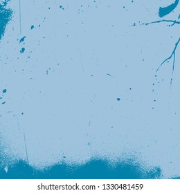 Grunge rough dirty blue square background. Brushed paint cover. Overlay aged grainy messy template. Distress urban used texture. Renovate wall grimy backdrop. Empty aging design element. EPS10 vector