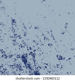 Grunge rough dirty blue square background. Brushed paint cover. Overlay aged grainy messy template. Distress urban used texture. Renovate wall grimy backdrop. Empty aging design element. EPS10 vector
