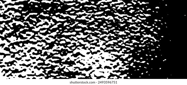 Grunge rough grain gradient background. Black gritty gravel texture. Distress noise surface with dust, sand, particles, specks, speckles. Shabby dirty granule backdrop. Vector wall or ceiling overlay