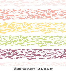 Grunge rough striped vector seamless pattern. Hand painted brush festive, merry striped background. Uneven scribble bars texture. Pink, yellow, green, orange streaks.