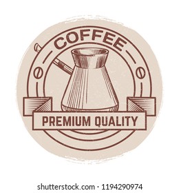 Grunge round banner for coffee shop, cafe, bar isolated on white. Vector illustration