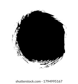 Grunge round black paint brush stroke silhouette on a white background