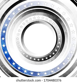 Grunge round black white concept USA flag with blue stripe. American police force sign vector abstract background