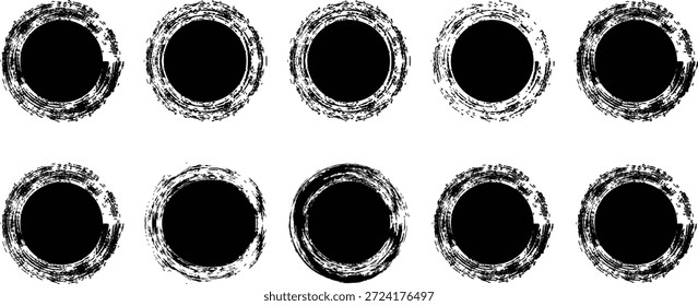 Anuncio redondo del círculo pintado del pincel del grunge en el fondo blanco. Grunge Formas redondas. Colección de Anuncio Grunge. Conjunto de Formas negras del círculo del grunge.