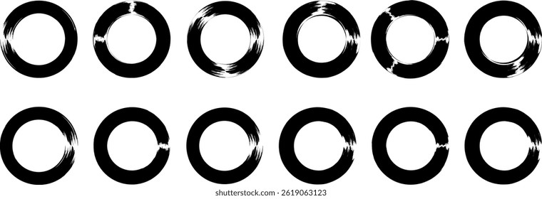 Grunge round circles shape. Brush circles, Round brush painted circle brush stamps. Vector illustration,