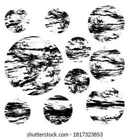 Elementos de diseño redondeados. Escaramuzas negras en una pared blanca. La textura de la angustia sucia. Grunge superpuesto,