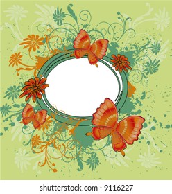 grunge round floral frame