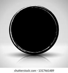Grunge round frame. Place for text or logo. Paint stain. Ink splash. Acrylic spot. Circle framing. Grungy texture. Abstract shape. Minimalism.