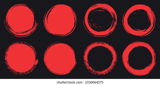 Grunge round frames.Red dirty circles set.