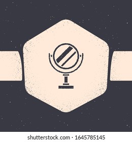 Grunge Round makeup mirror icon isolated on grey background. Monochrome vintage drawing. Vector Illustration
