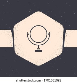 Grunge Round makeup mirror icon isolated on grey background. 8 March. International Happy Women Day. Monochrome vintage drawing. Vector Illustration