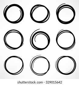 Grunge round shape set of scribble circles, hand drawn doodle sketch design elements