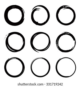 Grunge round shape set of scribble circles, hand drawn doodle sketch design elements