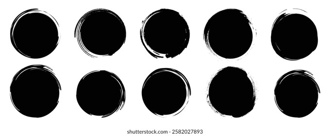 Grunge round shapes. Grunge banner collection. Vector. round brush painted circle banner on transparent background	