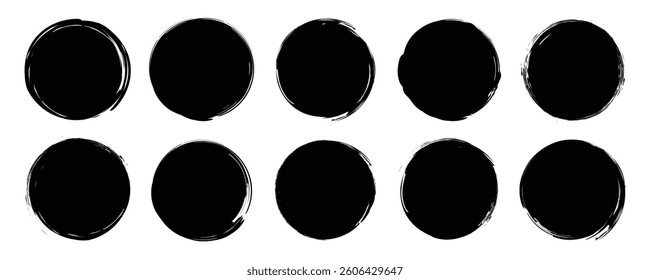 Grunge round shapes. Grunge banner collection. Vector. round brush painted circle banner on transparent background