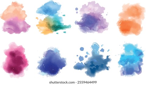 Grunge round shapes. Black and red brush stock. Brush strokes frames elements. A bundle of watercolor circles with many colors.